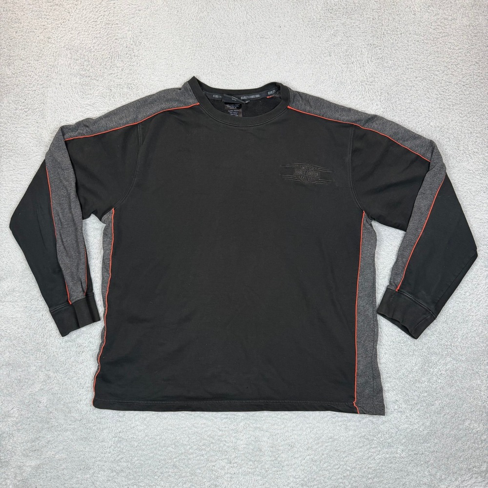 Harley-Davidson Mens XL Black Grey Orange Colorblock Embroidered Sweatshirt